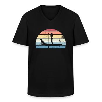 Retro Paddleboarding Mädchen mit Hund Sonnenuntergang Geschenk - Männer-T-Shirt mit V-Ausschnitt - Schwarz - Vorne - AI Model Male 178 dark (178cm)
