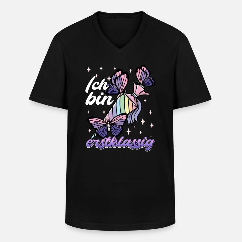 Schulkind Mädchen Einschulung mit Schmetterling - Männer-T-Shirt mit V-Ausschnitt - Schwarz