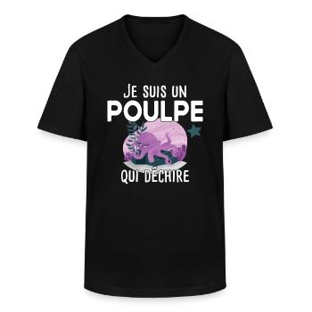 Poulpe mer crustacé touriste cadeau humour - T-shirt col V Homme - noir - Devant - AI Model Male 178 dark (178cm)