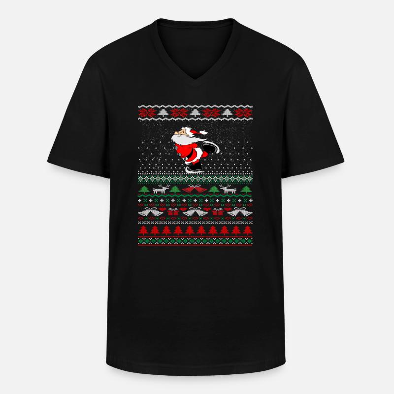 Hässlicher Weihnachtspullover Santa Skating Geschenkidee - Männer-T-Shirt mit V-Ausschnitt - Schwarz