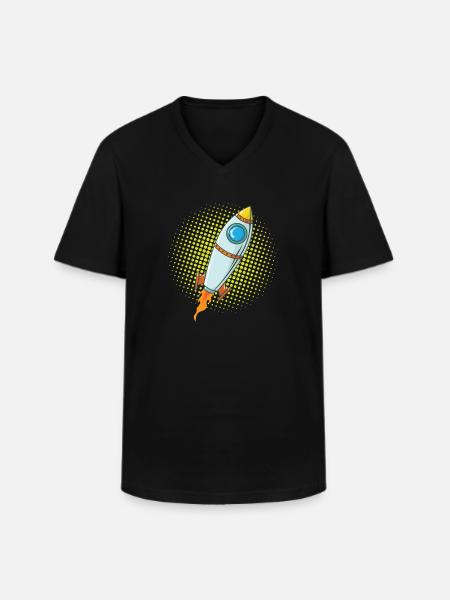 Moon Rocket Spaceship Comic Missile - Men's V-Neck T-Shirt - black