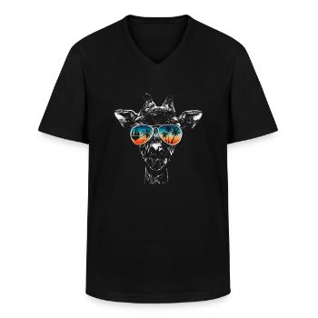 Girafe avec des lunettes de soleil cool pour les vacanciers - T-shirt col V Homme - noir - Devant - AI Model Male 178 dark (178cm)