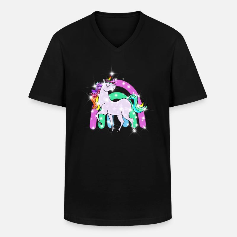 funkelndes Einhorn mit Regenbogen - Männer-T-Shirt mit V-Ausschnitt - Schwarz