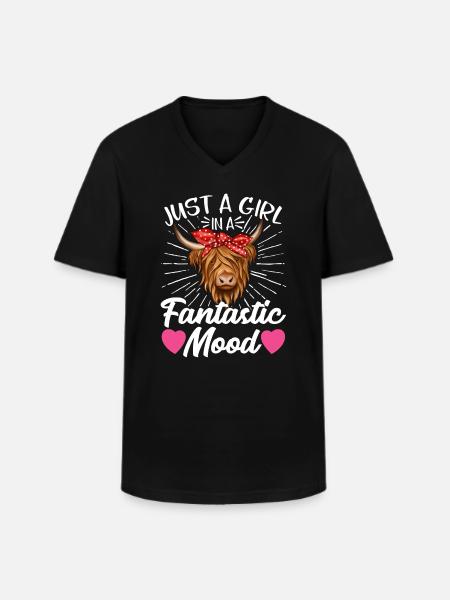 Vache bovine écossaise des Highlands - T-shirt col V Homme - noir