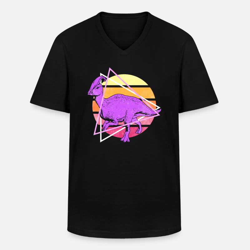Vaporwave Synthwave Parasaurolophus Dinosaurier - Männer-T-Shirt mit V-Ausschnitt - Schwarz