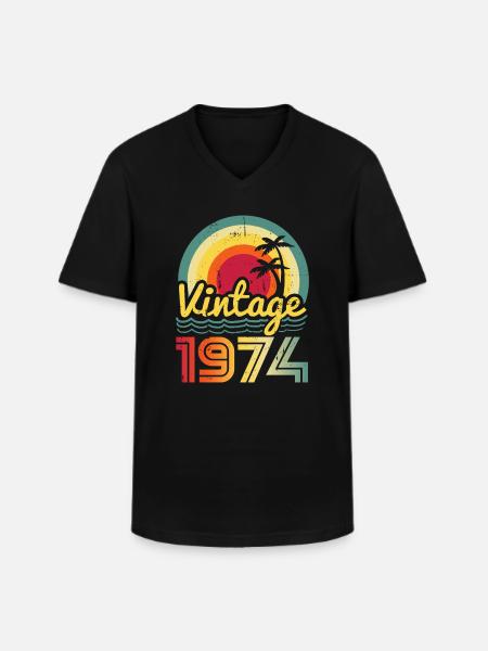Millésime 1974 - T-shirt col V Homme - noir