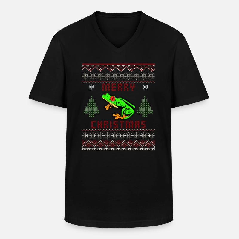 Rotäugiger Baumfrosch Hässlicher Weihnachtspullover Design - Männer-T-Shirt mit V-Ausschnitt - Schwarz