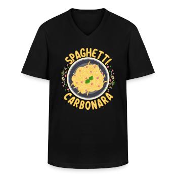Spaghetti Carbonara | Amateurs de pâtes cuisiniers - T-shirt col V Homme - noir - Devant - AI Model Male 178 dark (178cm)