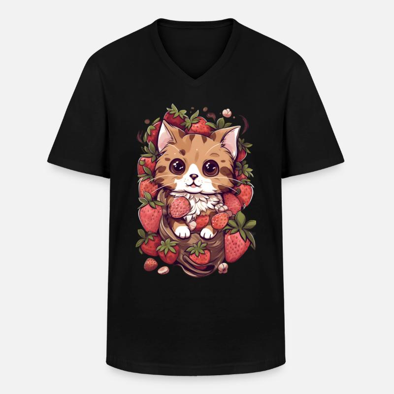 Ragamuffin Katze Erdbeere Geschenk - Männer-T-Shirt mit V-Ausschnitt - Schwarz