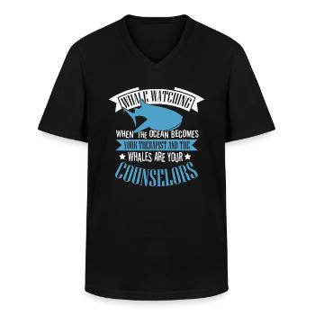 Rorqual bleu pour béluga et mammifères marins - T-shirt col V Homme - noir - Devant - AI Model Male 178 dark (178cm)