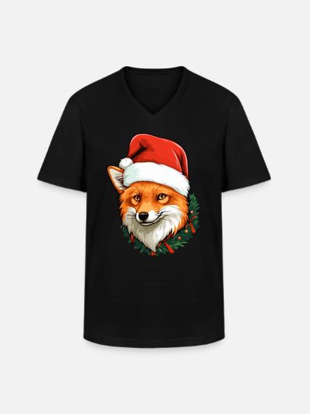 Ræv Jul Ræve Vinterdyr Skov Dyr - Klassisk herre T-shirt med V-udskæring - sort