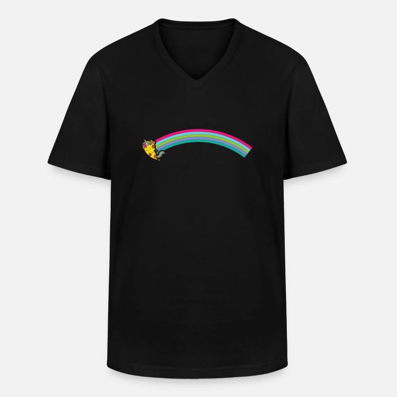 Pizza Einhorn mit Regenbogen - Männer-T-Shirt mit V-Ausschnitt - Schwarz