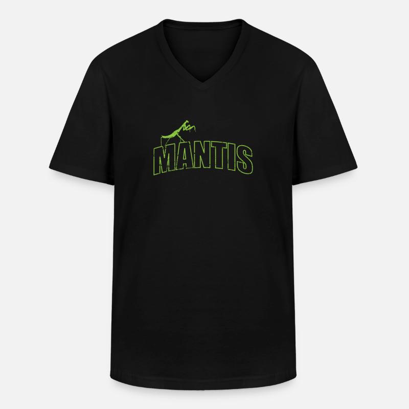 Mantis insect on the script - Men's V-Neck T-Shirt - black