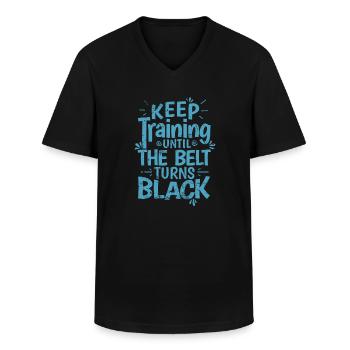 Karate, Keep Training until the Belt turns Black - Men's V-Neck T-Shirt - black - Front - AI Model Male 178 dark (178cm)