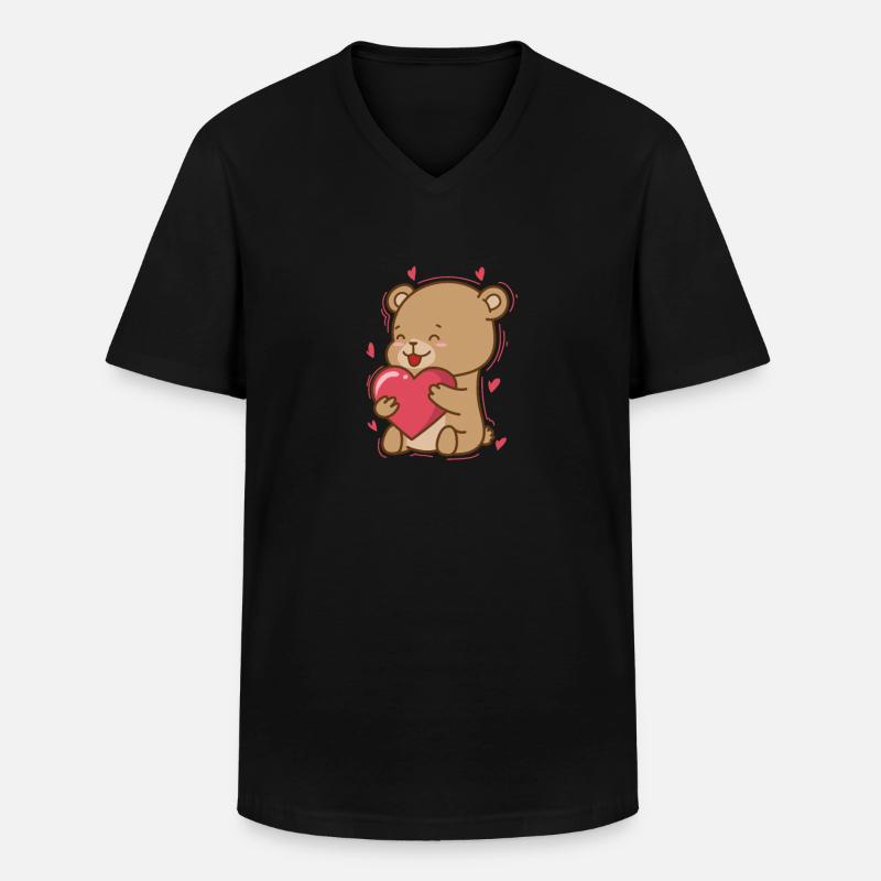 Bär mit Herz Tier Wald - Männer-T-Shirt mit V-Ausschnitt - Schwarz