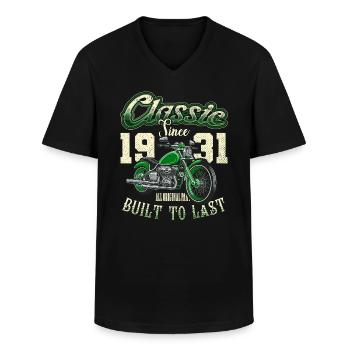 Motorcycle Bikers Motorbike Birthday Born In 1931 - Men's V-Neck T-Shirt - black - Front - AI Model Male 178 dark (178cm)