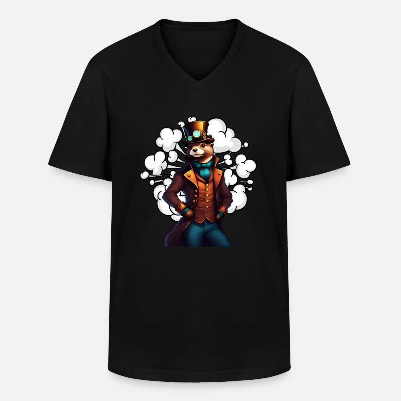 Erfindergeist Otter Steampunk Technikotter - Männer-T-Shirt mit V-Ausschnitt - Schwarz