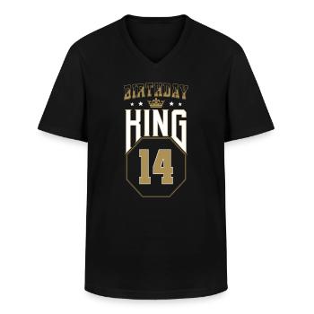 Birthday King 14 Jahre 14. Geburtstag Geschenk - Männer-T-Shirt mit V-Ausschnitt - Schwarz - Vorne - AI Model Male 178 dark (178cm)