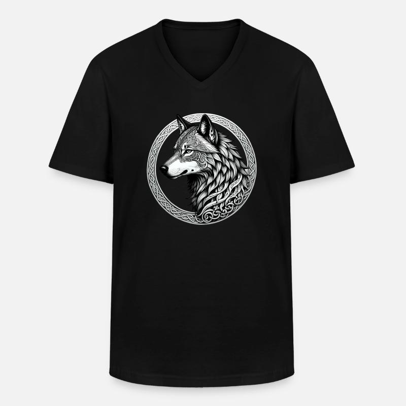 Wolf mit keltischem Knoten 02 - Männer-T-Shirt mit V-Ausschnitt - Schwarz