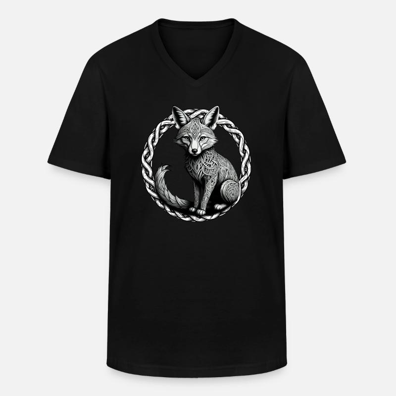 Fuchs mit keltischem Knoten 01 - Männer-T-Shirt mit V-Ausschnitt - Schwarz