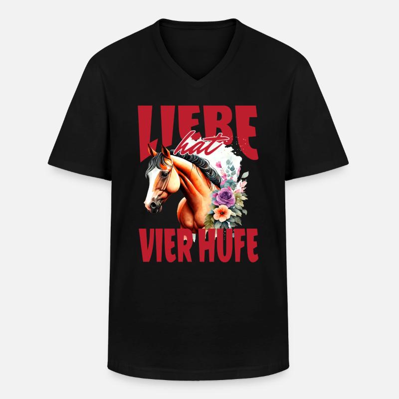 Romantisches Pferde Design mit Blumenmotiv - Männer-T-Shirt mit V-Ausschnitt - Schwarz