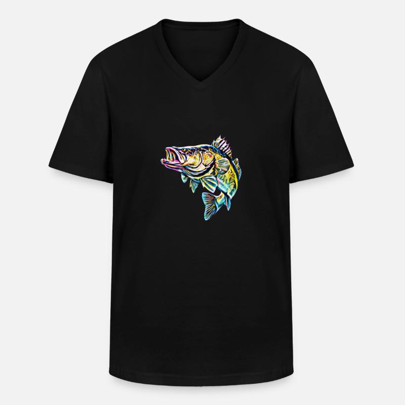Fisch - Männer-T-Shirt mit V-Ausschnitt - Schwarz