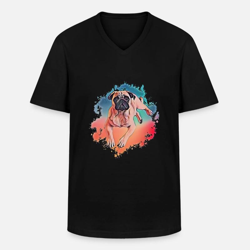 Mops - Männer-T-Shirt mit V-Ausschnitt - Schwarz