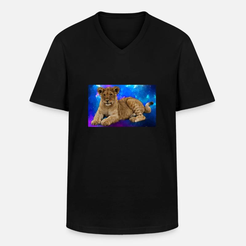 Löwe Polygon - Männer-T-Shirt mit V-Ausschnitt - Schwarz