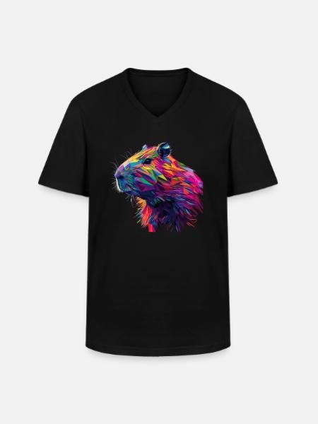 Capybara polygone cadeau - T-shirt col V Homme - noir