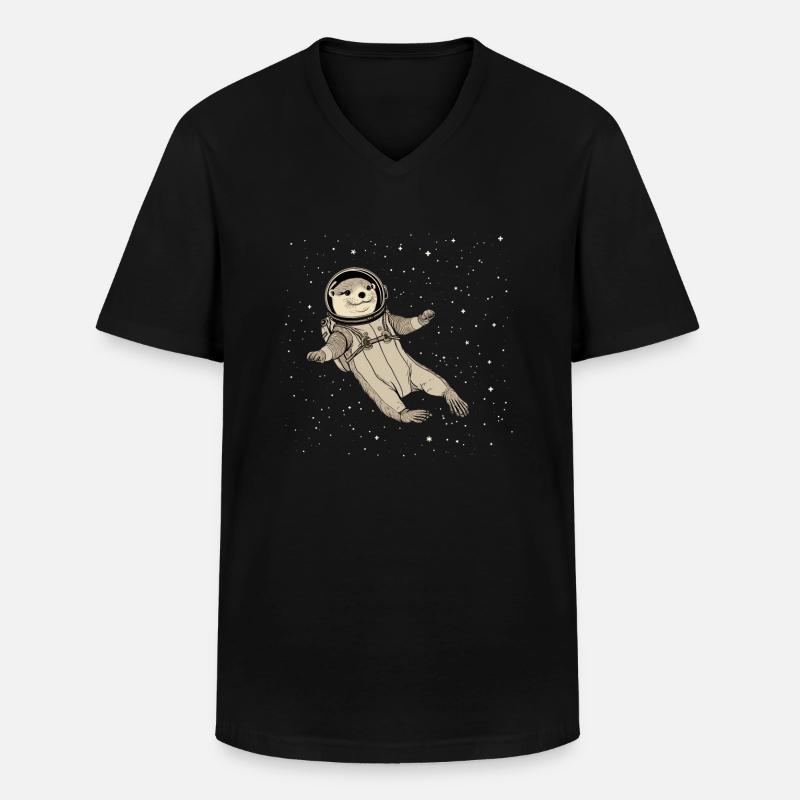 Otter Space Lustig Otter Astronaut - Männer-T-Shirt mit V-Ausschnitt - Schwarz
