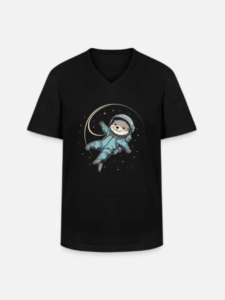 Otter Space Funny Otter Astronaut - Men's V-Neck T-Shirt - black