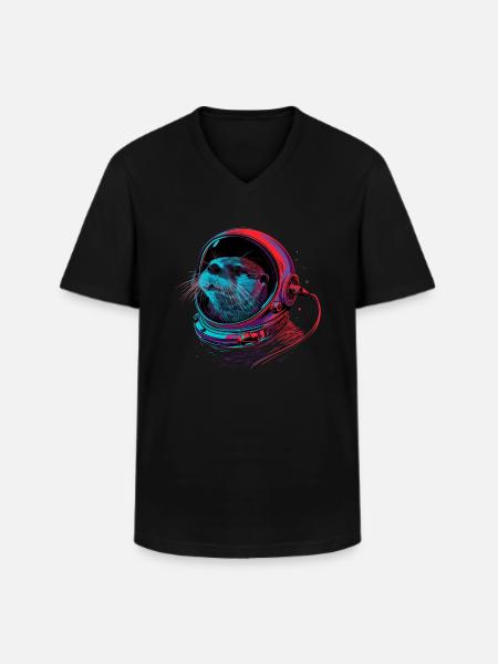 Otter Space Funny Otter Astronaut - Men's V-Neck T-Shirt - black