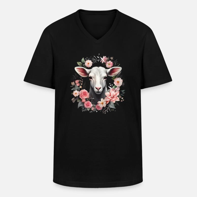 Ziege Blumen Geschenk - Männer-T-Shirt mit V-Ausschnitt - Schwarz