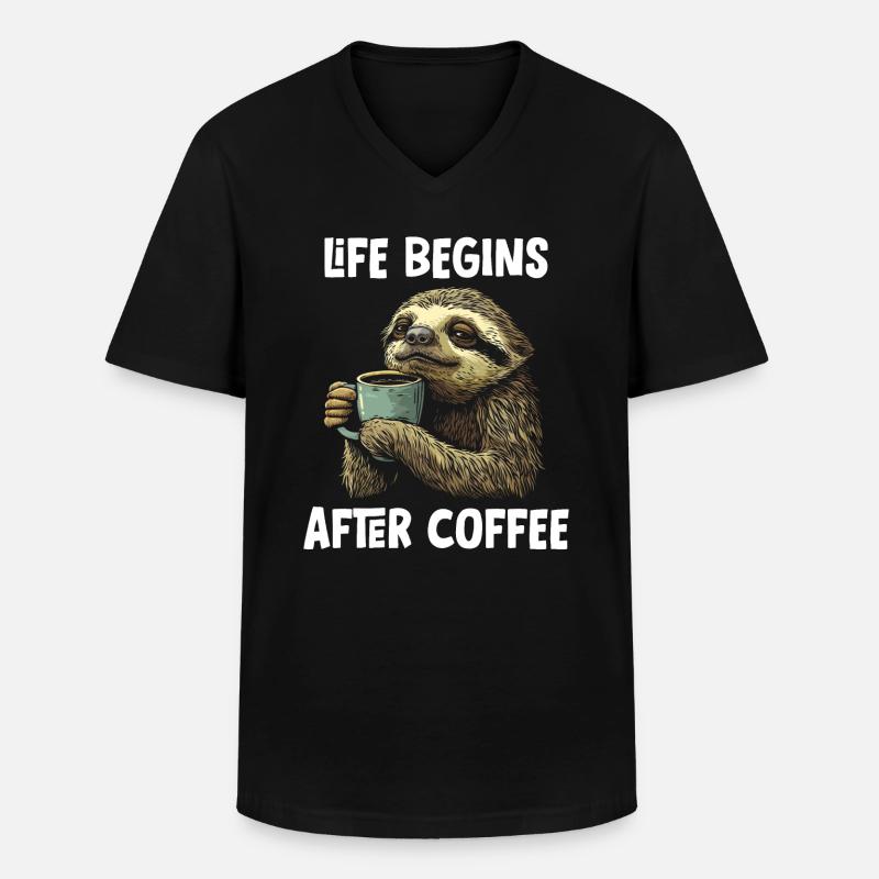 Sloth Coffee Funny Gift - Men's V-Neck T-Shirt - black