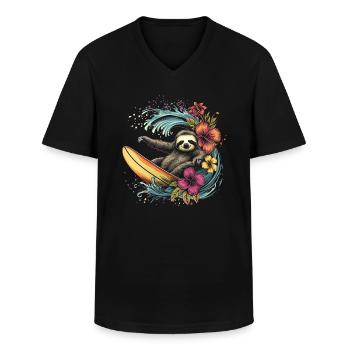 Faultier Surfer Lustig Geschenk - Männer-T-Shirt mit V-Ausschnitt - Schwarz - Vorne - AI Model Male 178 dark (178cm)