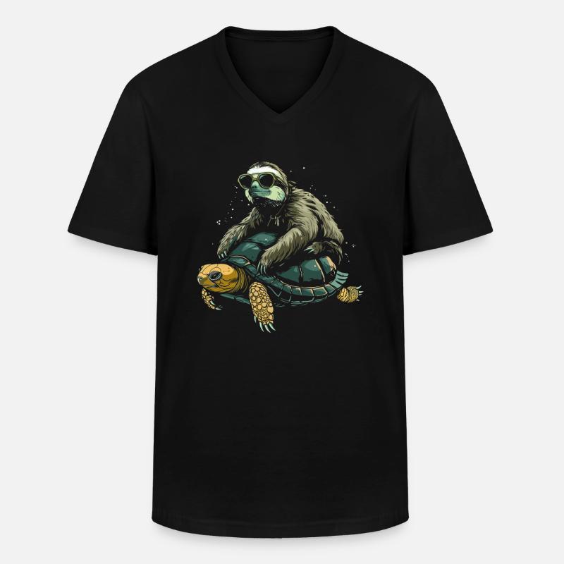 Faultier Schildkröte Lustig Geschenk - Männer-T-Shirt mit V-Ausschnitt - Schwarz