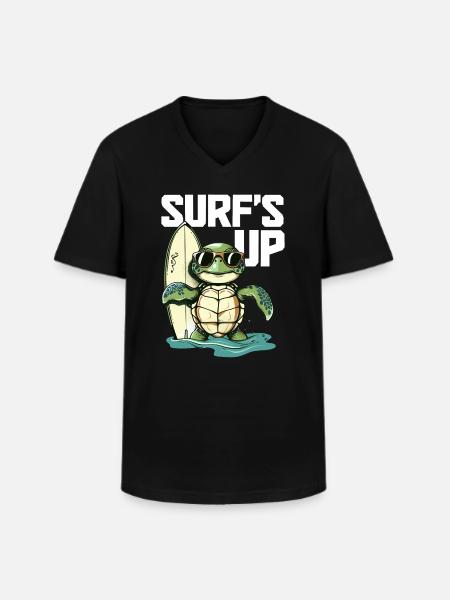 Surfing Turtle Surfer Gift - Men's V-Neck T-Shirt - black