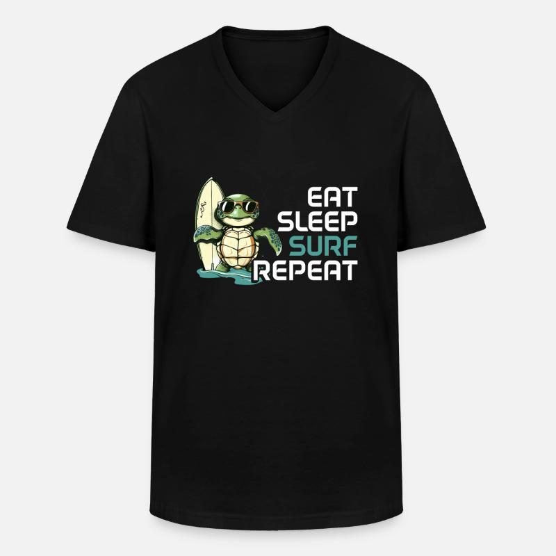 Eat Sleep Surf Repeat Schildkröte - Männer-T-Shirt mit V-Ausschnitt - Schwarz