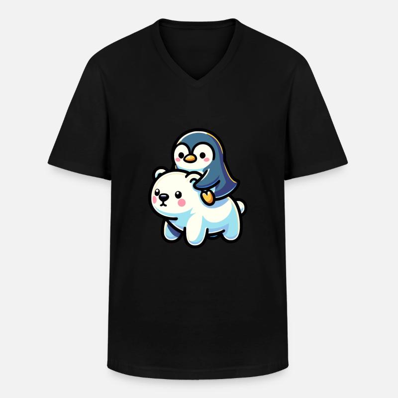Niedlicher Pinguin und Eisbär Geschenk - Männer-T-Shirt mit V-Ausschnitt - Schwarz