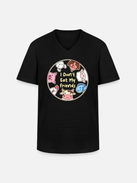 Friends Pig Fish Cow Design for Vegans - Men's V-Neck T-Shirt - black