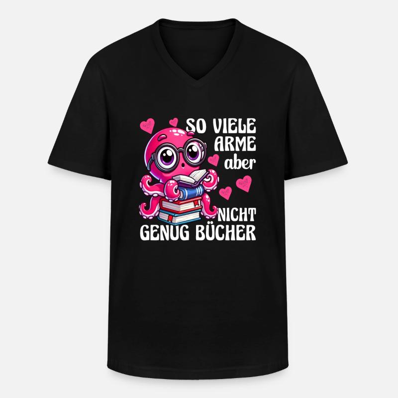 Tintenfisch mit Brille Lustiger Buchspruch - Männer-T-Shirt mit V-Ausschnitt - Schwarz