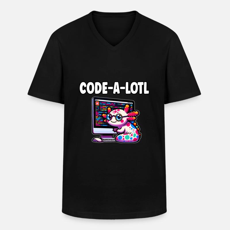 Funny Coding Axolotl Programming Gift - Men's V-Neck T-Shirt - black