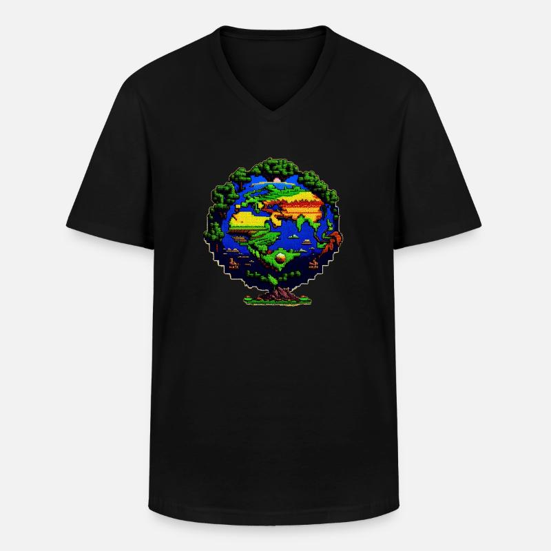 Die Erde in Pixelkunst - Männer-T-Shirt mit V-Ausschnitt - Schwarz
