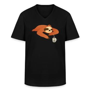 Sloth Get Shit Done Coffee Cup Job Work Office - Men's V-Neck T-Shirt - black - Front - AI Model Male 178 dark (178cm)