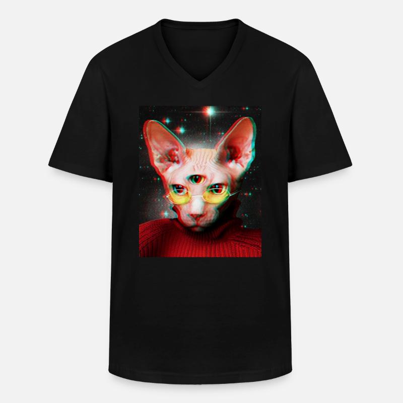 Katze - Männer-T-Shirt mit V-Ausschnitt - Schwarz