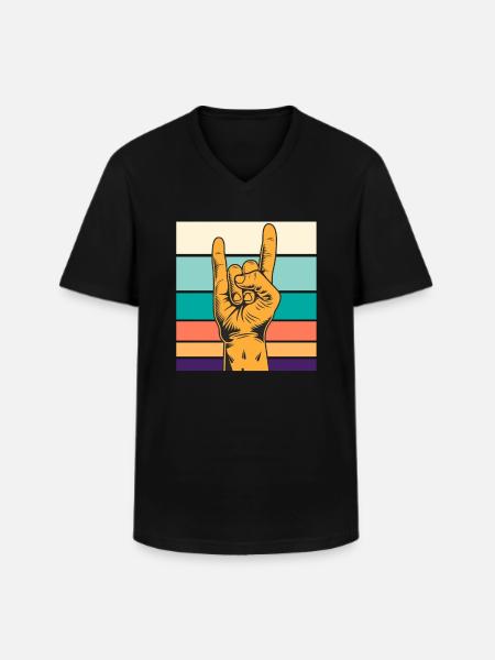 Rocker Handzeichen Symbol Rock - T-shirt col V Homme - noir