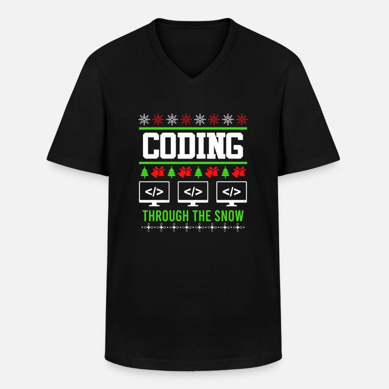 Programmeur Noël Ugly Christmas Coding - T-shirt col V Homme - noir