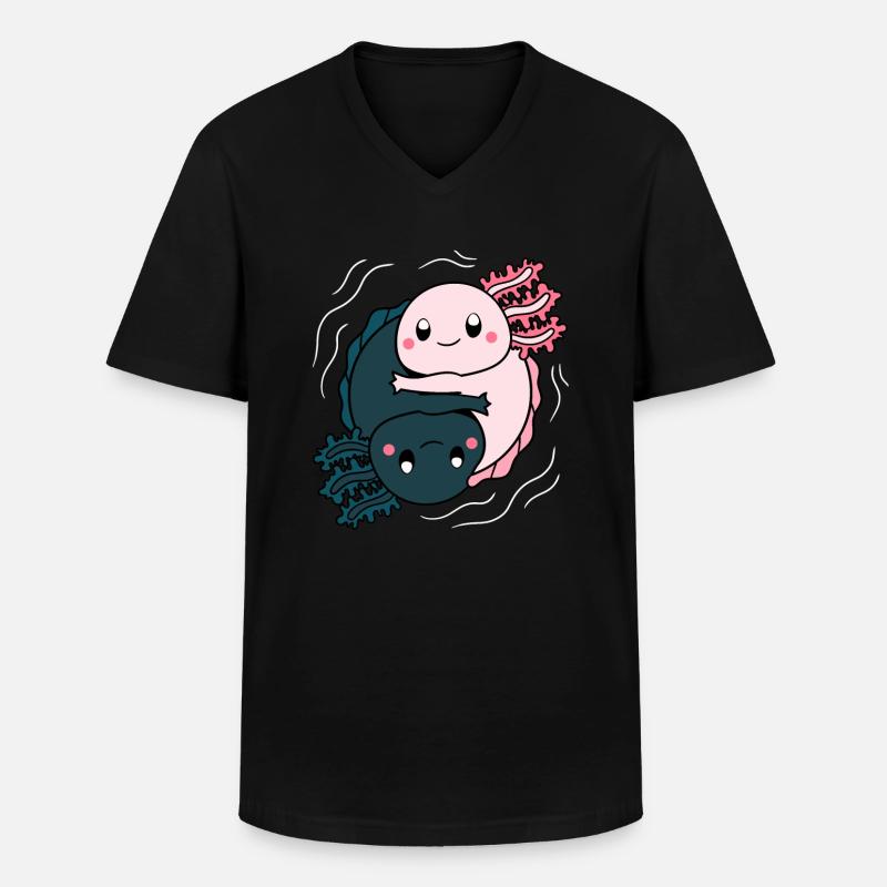 Axolotl Yinyang - Männer-T-Shirt mit V-Ausschnitt - Schwarz