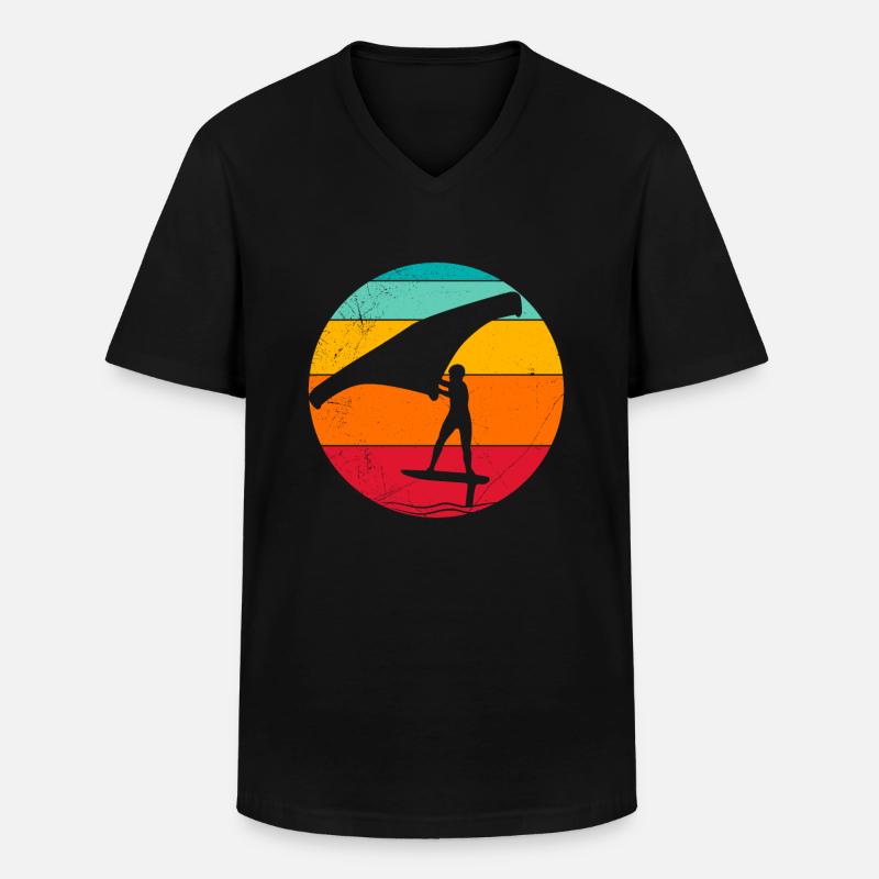 Wing Foil Wing Surf Retro - Männer-T-Shirt mit V-Ausschnitt - Schwarz