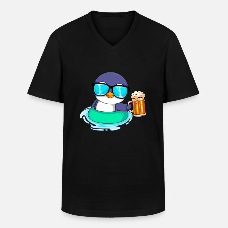 Sommer Pinguin Bier Biertrinker Männer - Männer-T-Shirt mit V-Ausschnitt - Schwarz
